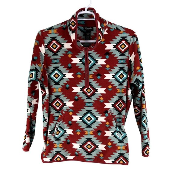 Wrangler Retro Unisex XL Aztec Oversized Pullover Fleece 1/4 Zip Jacket Medieval - Picture 5 of 16